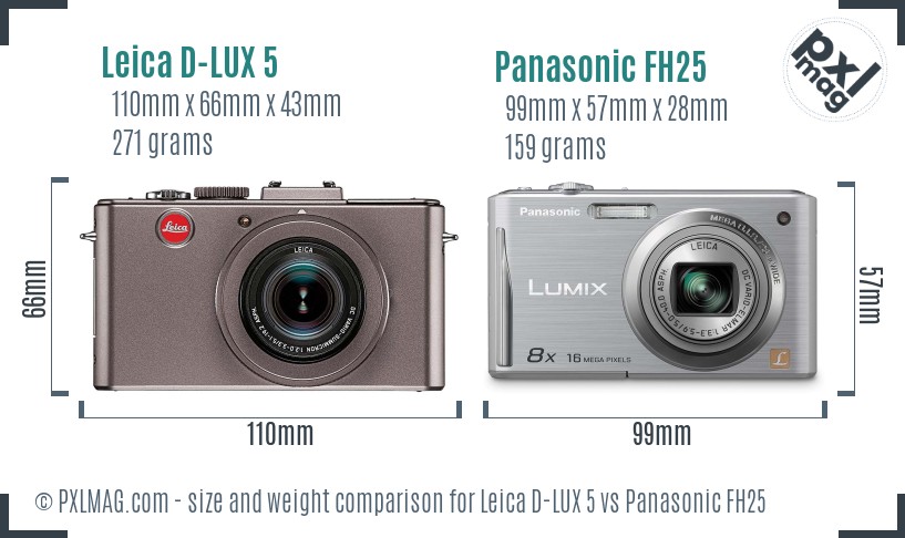 Leica D-LUX 5 vs Panasonic FH25 size comparison