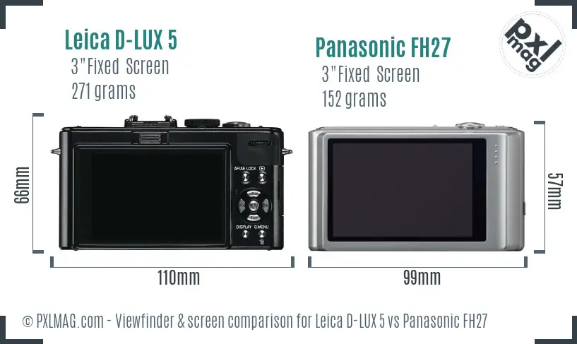 Leica D-LUX 5 vs Panasonic FH27 Screen and Viewfinder comparison