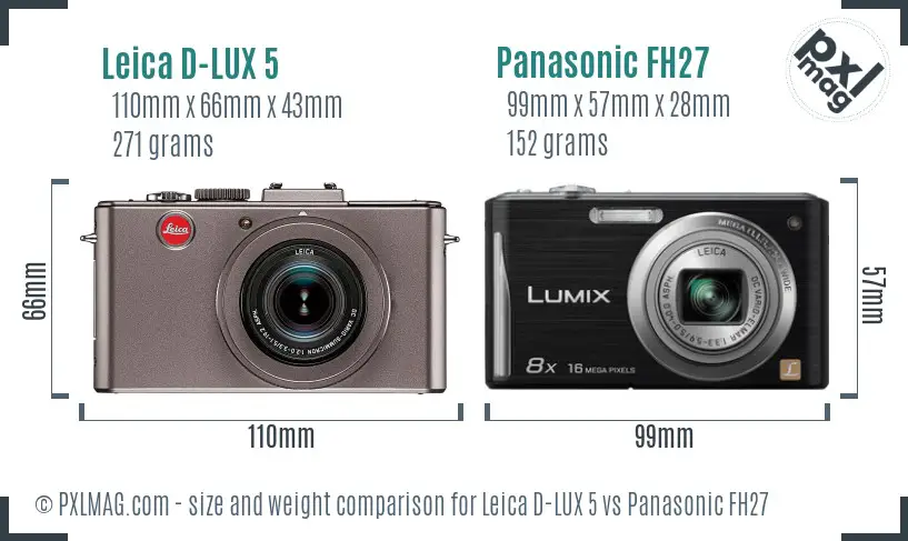 Leica D-LUX 5 vs Panasonic FH27 size comparison