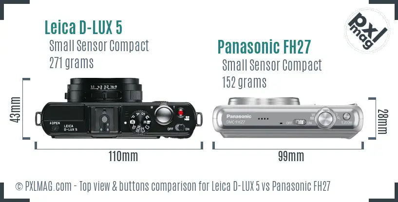 Leica D-LUX 5 vs Panasonic FH27 top view buttons comparison