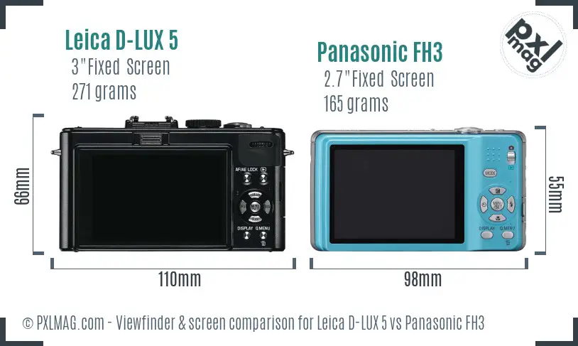 Leica D-LUX 5 vs Panasonic FH3 Screen and Viewfinder comparison Leica D-LUX 5 vs Panasonic FH3 Screen and Viewfinder comparison