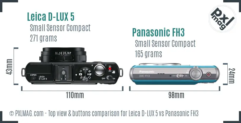 Leica D-LUX 5 vs Panasonic FH3 top view buttons comparison Leica D-LUX 5 vs Panasonic FH3 top view buttons comparison