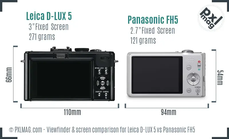 Leica D-LUX 5 vs Panasonic FH5 Screen and Viewfinder comparison