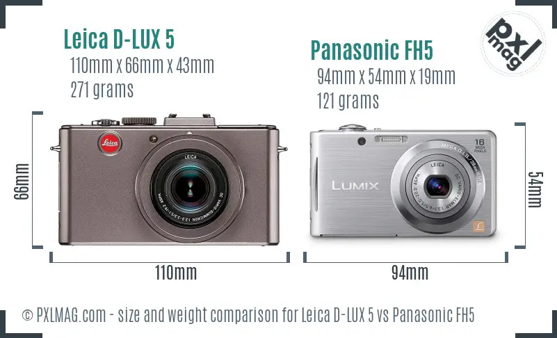Leica D-LUX 5 vs Panasonic FH5 size comparison