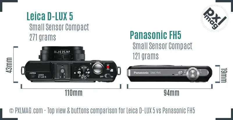 Leica D-LUX 5 vs Panasonic FH5 top view buttons comparison