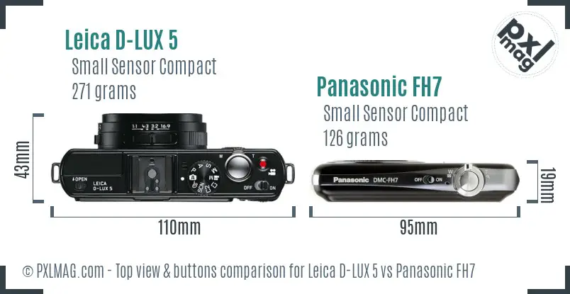Leica D-LUX 5 vs Panasonic FH7 top view buttons comparison