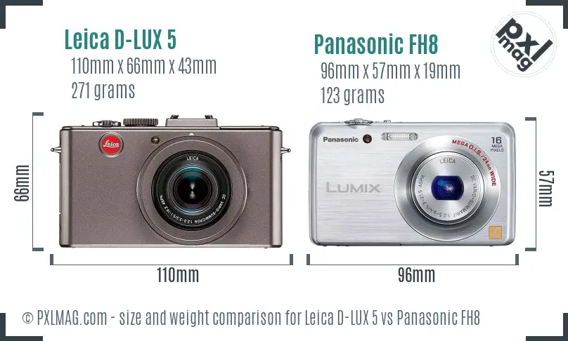 Leica D-LUX 5 vs Panasonic FH8 size comparison