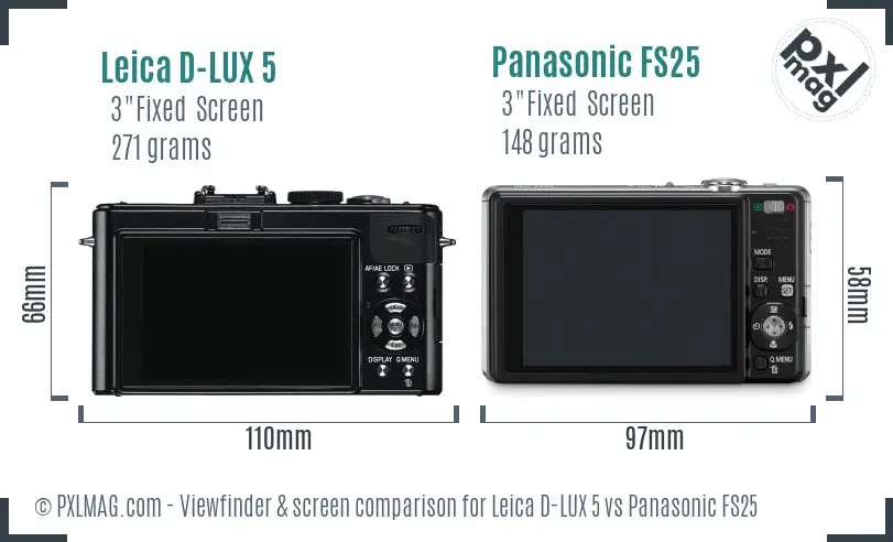 Leica D-LUX 5 vs Panasonic FS25 Screen and Viewfinder comparison