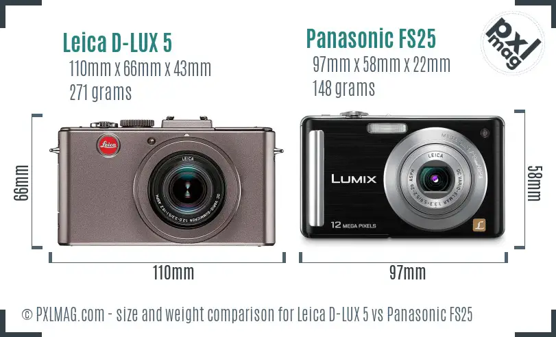 Leica D-LUX 5 vs Panasonic FS25 size comparison