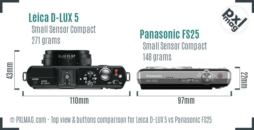 Leica D-LUX 5 vs Panasonic FS25 top view buttons comparison