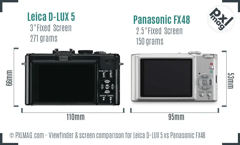 Leica D-LUX 5 vs Panasonic FX48 Screen and Viewfinder comparison