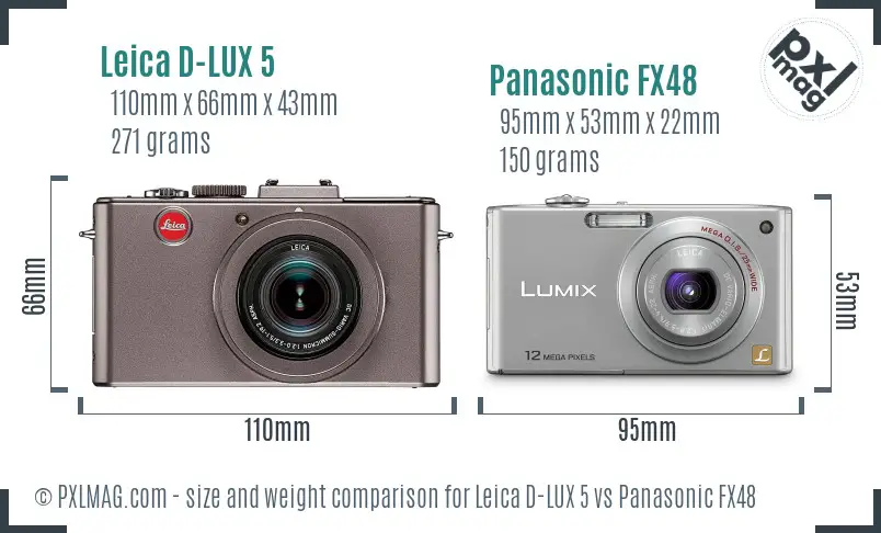 Leica D-LUX 5 vs Panasonic FX48 size comparison