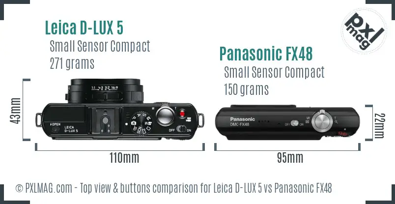 Leica D-LUX 5 vs Panasonic FX48 top view buttons comparison