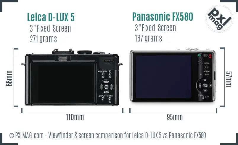 Leica D-LUX 5 vs Panasonic FX580 Screen and Viewfinder comparison