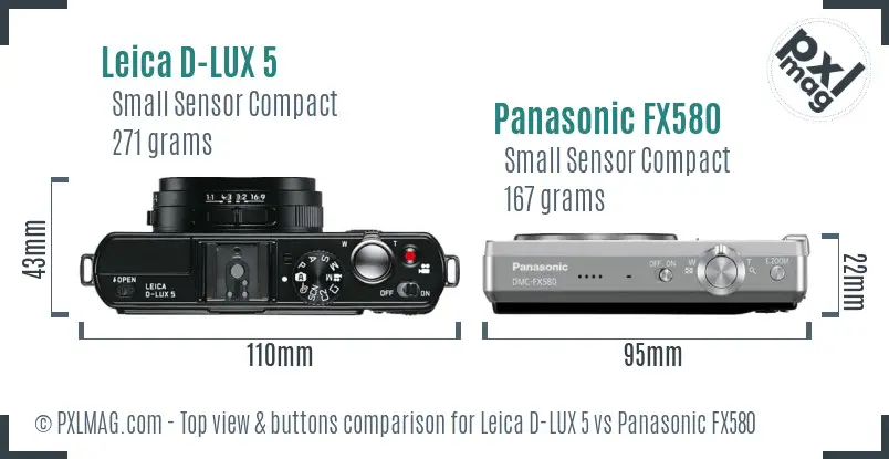 Leica D-LUX 5 vs Panasonic FX580 top view buttons comparison