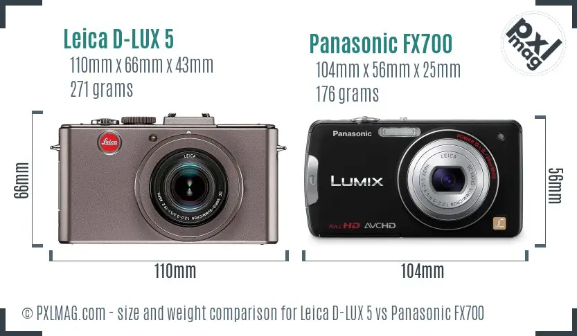 Leica D-LUX 5 vs Panasonic FX700 size comparison Leica D-LUX 5 vs Panasonic FX700 size comparison