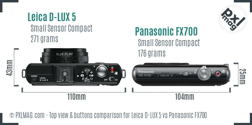 Leica D-LUX 5 vs Panasonic FX700 top view buttons comparison Leica D-LUX 5 vs Panasonic FX700 top view buttons comparison