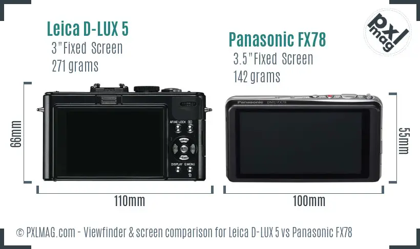 Leica D-LUX 5 vs Panasonic FX78 Screen and Viewfinder comparison