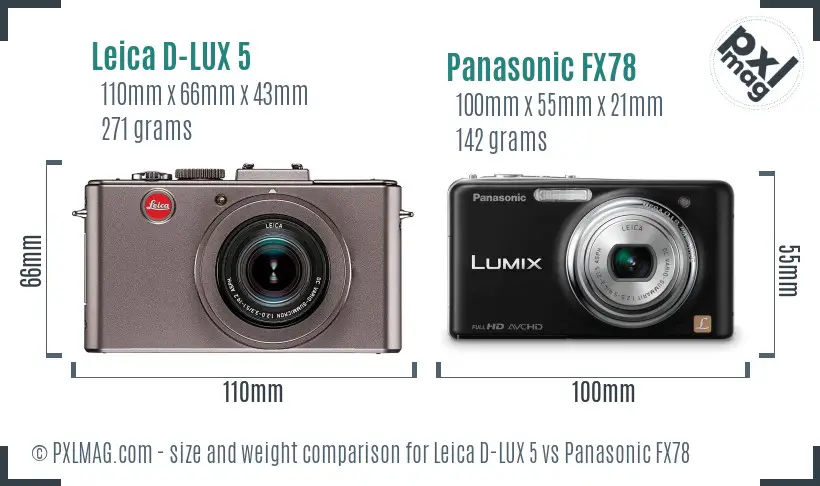 Leica D-LUX 5 vs Panasonic FX78 size comparison