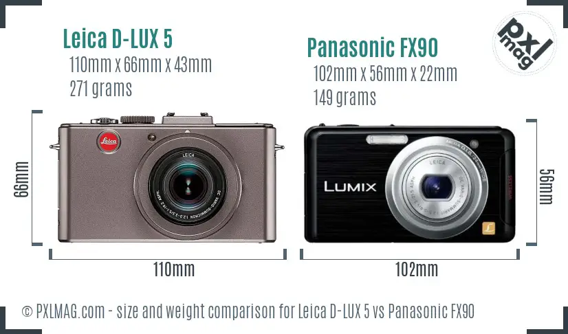 Leica D-LUX 5 vs Panasonic FX90 size comparison Leica D-LUX 5 vs Panasonic FX90 size comparison