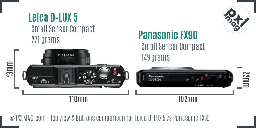 Leica D-LUX 5 vs Panasonic FX90 top view buttons comparison Leica D-LUX 5 vs Panasonic FX90 top view buttons comparison