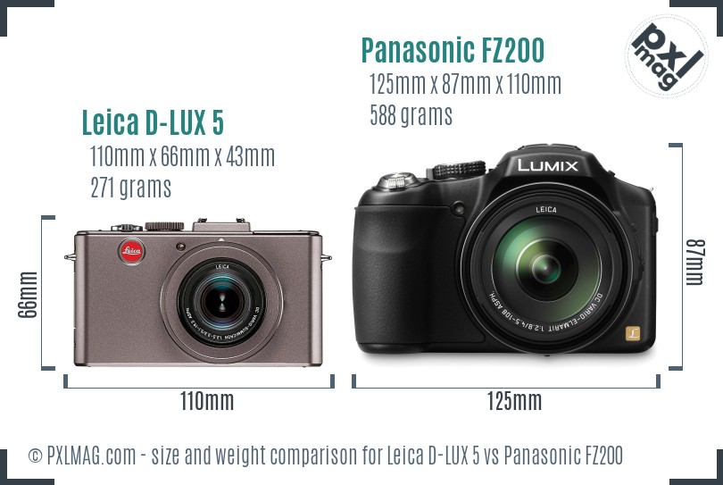 Leica D-LUX 5 vs Panasonic FZ200 size comparison