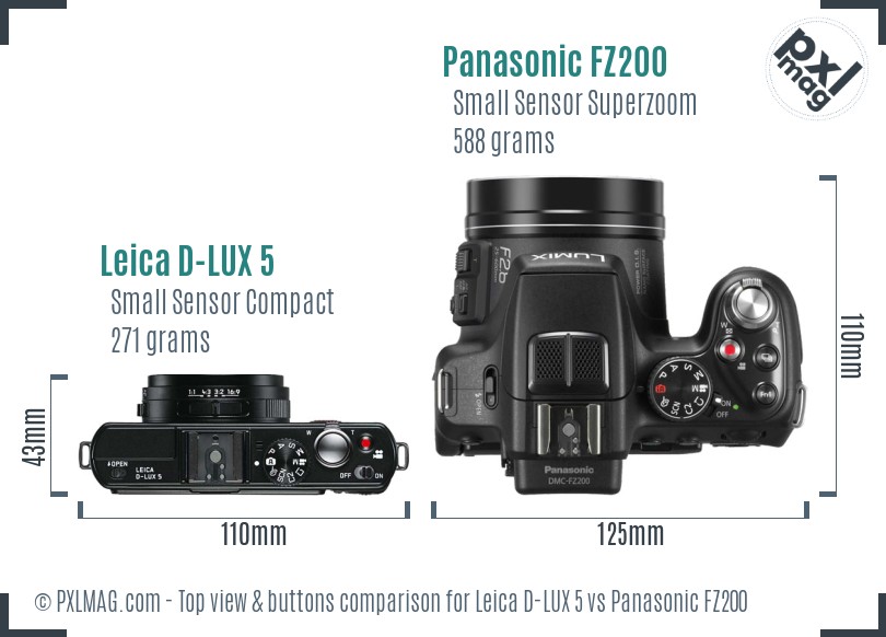 Leica D-LUX 5 vs Panasonic FZ200 top view buttons comparison