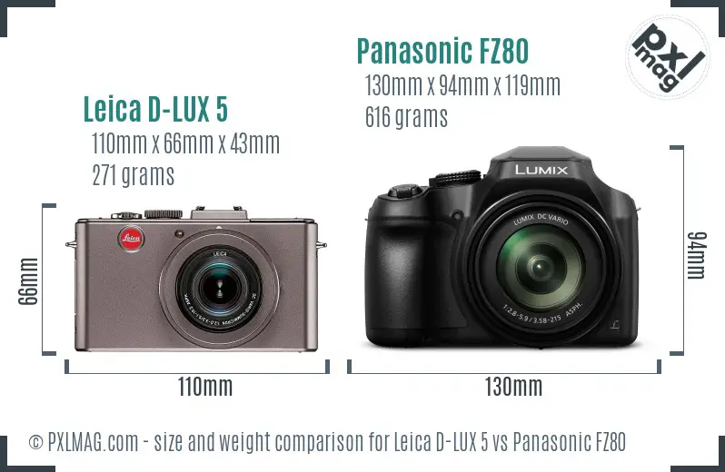Leica D-LUX 5 vs Panasonic FZ80 size comparison
