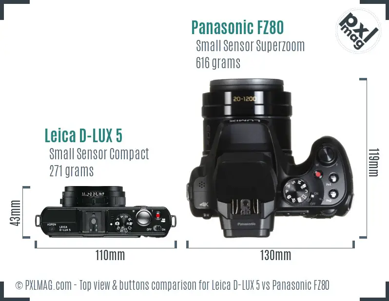 Leica D-LUX 5 vs Panasonic FZ80 top view buttons comparison