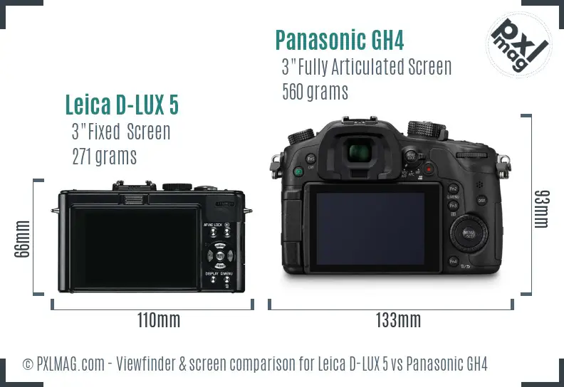 Leica D-LUX 5 vs Panasonic GH4 Screen and Viewfinder comparison