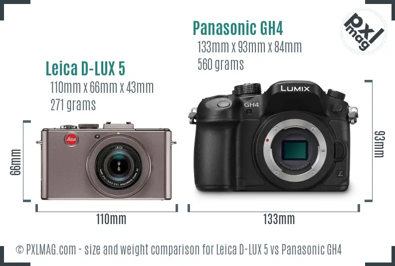 Leica D-LUX 5 vs Panasonic GH4 size comparison