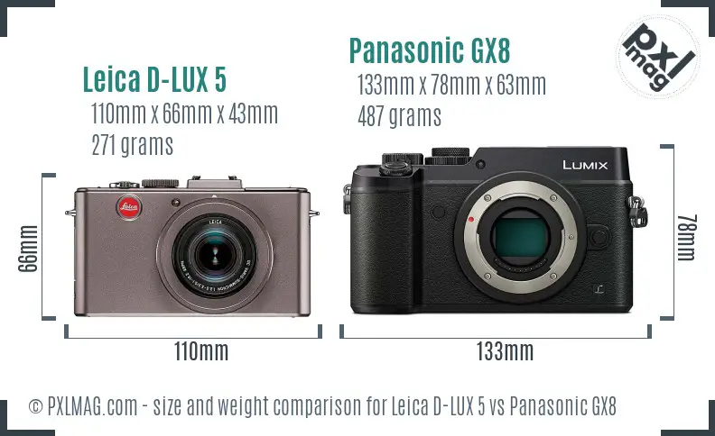 Leica D-LUX 5 vs Panasonic GX8 size comparison
