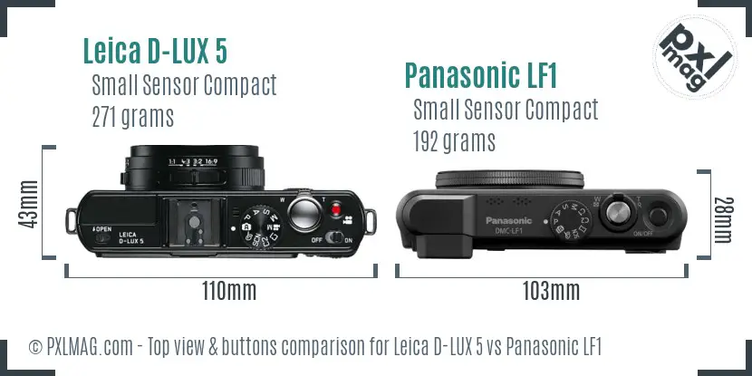 Leica D-LUX 5 vs Panasonic LF1 top view buttons comparison