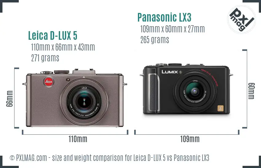 Leica D-LUX 5 vs Panasonic LX3 size comparison Leica D-LUX 5 vs Panasonic LX3 size comparison