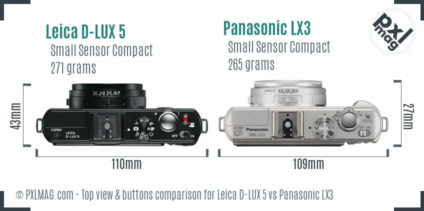 Leica D-LUX 5 vs Panasonic LX3 top view buttons comparison Leica D-LUX 5 vs Panasonic LX3 top view buttons comparison