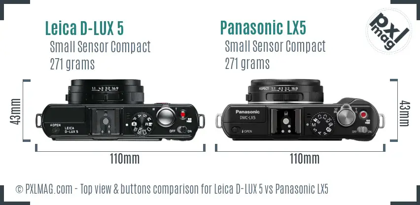 Leica D-LUX 5 vs Panasonic LX5 top view buttons comparison