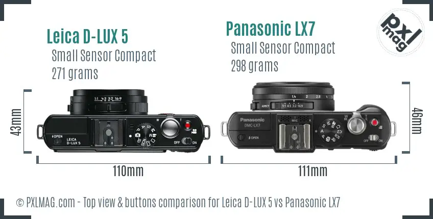 Leica D-LUX 5 vs Panasonic LX7 top view buttons comparison