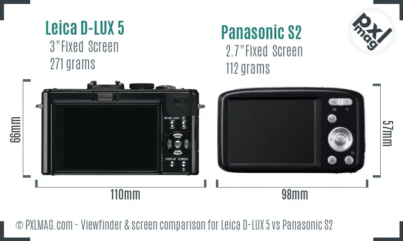 Leica D-LUX 5 vs Panasonic S2 Screen and Viewfinder comparison