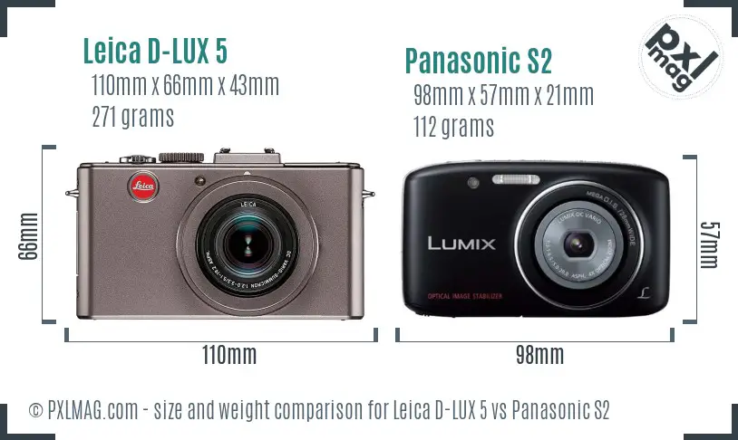 Leica D-LUX 5 vs Panasonic S2 size comparison