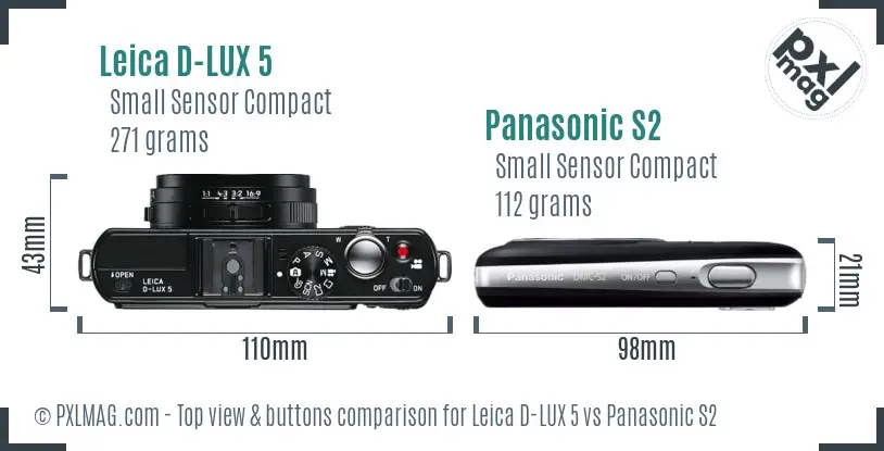 Leica D-LUX 5 vs Panasonic S2 top view buttons comparison
