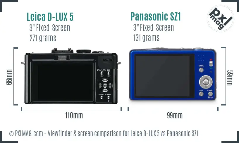 Leica D-LUX 5 vs Panasonic SZ1 Screen and Viewfinder comparison Leica D-LUX 5 vs Panasonic SZ1 Screen and Viewfinder comparison