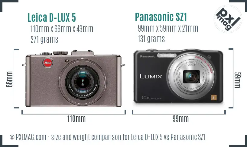 Leica D-LUX 5 vs Panasonic SZ1 size comparison Leica D-LUX 5 vs Panasonic SZ1 size comparison