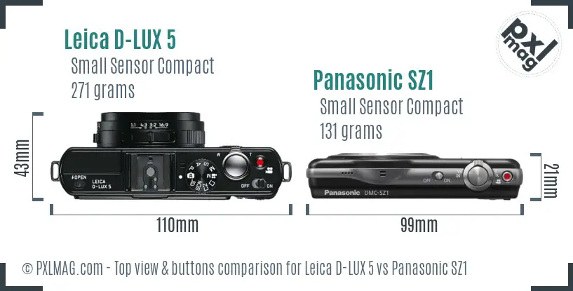 Leica D-LUX 5 vs Panasonic SZ1 top view buttons comparison Leica D-LUX 5 vs Panasonic SZ1 top view buttons comparison