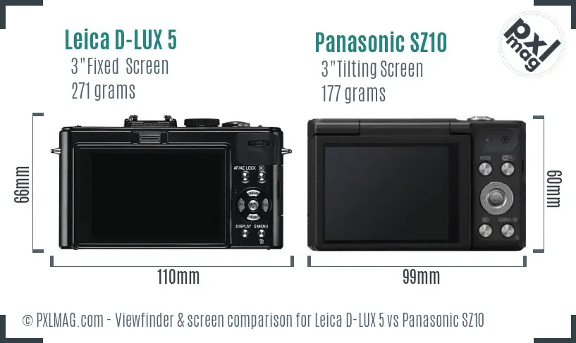 Leica D-LUX 5 vs Panasonic SZ10 Screen and Viewfinder comparison