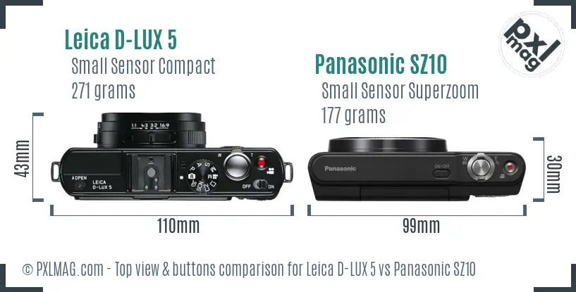 Leica D-LUX 5 vs Panasonic SZ10 top view buttons comparison