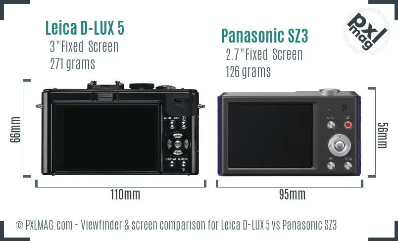 Leica D-LUX 5 vs Panasonic SZ3 Screen and Viewfinder comparison