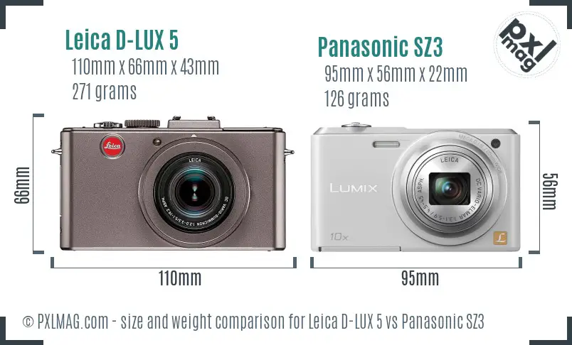 Leica D-LUX 5 vs Panasonic SZ3 size comparison