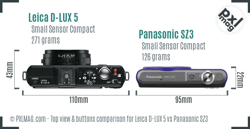 Leica D-LUX 5 vs Panasonic SZ3 top view buttons comparison