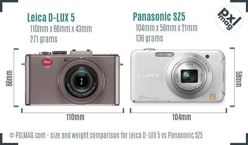 Leica D-LUX 5 vs Panasonic SZ5 size comparison Leica D-LUX 5 vs Panasonic SZ5 size comparison