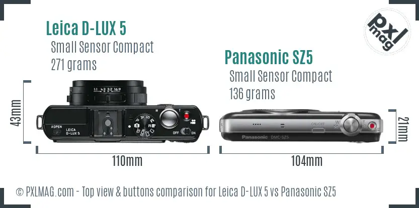 Leica D-LUX 5 vs Panasonic SZ5 top view buttons comparison Leica D-LUX 5 vs Panasonic SZ5 top view buttons comparison
